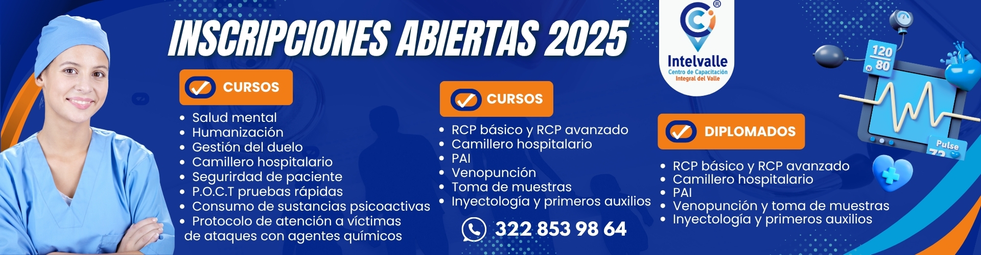 Banner horizontal inscripciones abiertas moderno blanco